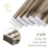 Picture of Tape in Hair Extensions Human Hair Highlighted Light Brown with Medium Blonde 18 Inch Human Hair Tape in Extensions Skin Weft Salon Quality 20pcs 50 grams