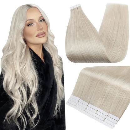 Picture of Fshine Tape in Hair Extensions Remy Human Hair Color 1000 Blonde Skin Weft Hair Extension 50 Gram 20 Pieces Seamless Skin Weft Real Human Hair 24 Inch