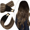 Picture of Ugeat 22Inch I Tip Hair Extensions #1B/4/27 I Tip Hair Extensions Human Hair Balayage Off Black to Brown Mixed with Blonde Remy Hair Extensions 40 Grams I Tip Cold Fusion Hair Extensions