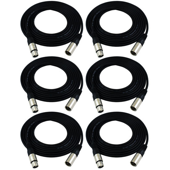 Picture of GLS Audio 12ft Mic Cable Patch Cords - XLR Male to XLR Female Black Cables - 12' Balanced Mike Snake Cord - 6 Pack