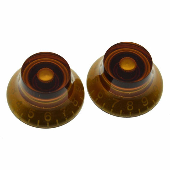 Picture of Dopro 2pcs USA(Imperial) LP Guitar Bell Knobs 24 Fine Splines Top Hat Knobs for USA Les Paul with CTS Pots Amber