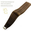 Picture of LAAVOO Dark Brown Ombre Tape in Hair Extensions Balayage Dark Brown to Medium Brown Mixed Golden Blonde Human Hair Tape ins Hair Extensions Skin Weft 20pcs 50 Grams 18 Inch