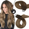 Picture of Moresoo Human Hair Tape in Extensions 22 Inch Glam Seamless Tape Hair Extensions Colored #4/10/16 Brown to Blonde Seamless Tape on Real Hair Extension 20pcs Remy Tape in Hair 50g