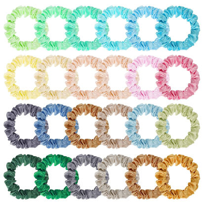 Picture of 24Pcs Satin Scrunchies, 20 Colors Comfortable Silk Hair Scrunchies Skinny Hair Ties Ropes Elastics Ponytail Holders for Women Girls