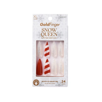 Picture of GoldFinger Limited Edition Snow Queen Press On Manicure, Gel Nail Kit, Polish Free Mani, X-Long Length (Be Jolly)