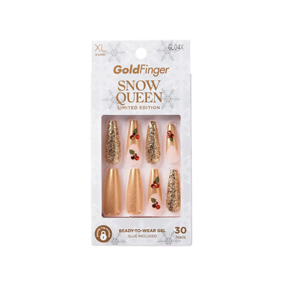 Picture of GoldFinger Limited Edition Snow Queen Press On Manicure, Gel Nail Kit, Polish Free Mani, X-Long Length (Joyeux Noel)