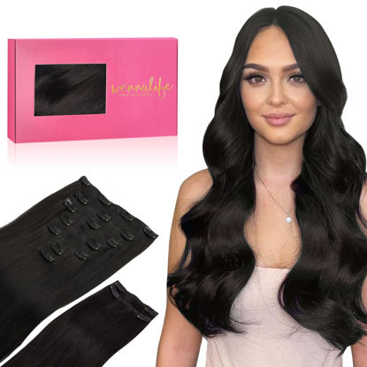 Picture of WENNALIFE Clip in Hair Extensions, 150g 24 Inch 9pcs Natural Black Human Hair Extensions Thicker Clip in Hair Extensions Real Human Hair Clip Set Double Weft