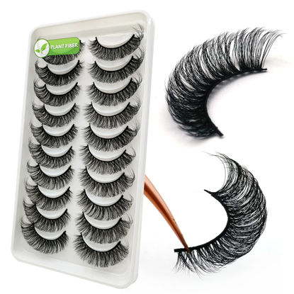 Picture of 3d Plant Fibre Russian Strip Lashes, D Curl Lash Strips, Natural False Lashes Mink, Wispy Fake Lashes, D Curl Strip Lashes, Natural Wispies Mink Eyelashes, Faux Mink Eyelashes Natural Look (SDC09)