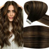 Picture of LaaVoo Balayage Tape in Hair Extensions Human Hair Brown Hair Extensions 100g Tape in Real Hair 16 Inch #2/8/2 Darkest Brown Highlighted with Brown Remy Straight Seamless PU Hair 40pcs