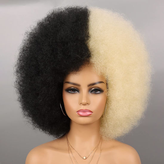 GetUSCart G T Wig Black and Blonde Afro Wig for Women Half Black