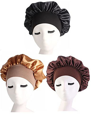 Picture of Harewom 3 Pieces Satin Hair Cap for Sleeping Silk Turban Night Headwrap Cap for Black Women