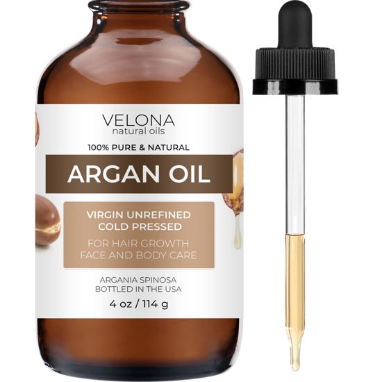 Picture of velona Argan Oil - 4 oz (With Dropper) | Morocco Oil For Hair Growth, Skin, Body and Face Care | Unrefined, Cold Pressed | 100% Natural and Moisturizing Carrier Oil | Cap Kit