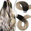 Picture of Moresoo Tape in Hair Extensions Blonde Hair Extensions Human Hair #1B Off Black Mixed #18 with #60 Blonde Seamless Tape on Real Hair 22 Inch Adhesive Tape ins 50g/20pcs