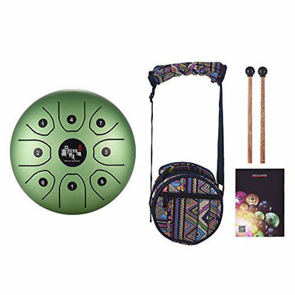 Picture of Muslady 5.5 Inch Mini 8-Tone Steel Tongue Drum C Key Percussion Instrument Hand Pan Drum with Drum Mallets Carry Bag