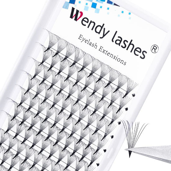 Picture of Eyelash Extensions 16mm Premade Volume Lash Extensions 10D Short Stem Premade Fans .07mm C/D Curl Russian Volume Lashes(10D-0.07-D, 16mm）