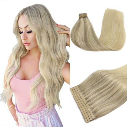 Picture of DOORES Hair Extensions Tape in Balayage Ash Blonde to Golden Blonde and Platinum Blonde 24 Inch 50g 20pcs Tape in Human Hair Extensions Real Hair Extensions