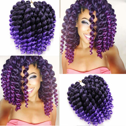 Picture of 8 Inch 22 Strands 4 Packs Jumpy Wand Curls Crochet Hair Jamaican Bounce Crochet Hair Curly Crochet Braids Curly Crochet Hair Crochet Braiding Hair (8 Inch 4 Packs, T1B-Purple)