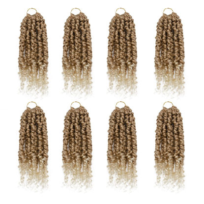 Picture of Passion Twist Hair - 8 Packs 8 Inch Passion Twist Crochet Hair For Black Women, Crochet Pretwisted Curly Hair Passion Twists Synthetic Braiding Hair Extensions(8 Inch 8 Packs, T27/613)