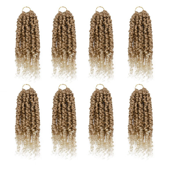 Picture of Passion Twist Hair - 8 Packs 8 Inch Passion Twist Crochet Hair For Black Women, Crochet Pretwisted Curly Hair Passion Twists Synthetic Braiding Hair Extensions(8 Inch 8 Packs, T27/613)