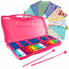 Picture of Costzon 25-Note Xylophone w/Case, Colorful Musical Toy w/Clear Tuned Metal Keys, 2 Child-Safe Mallets, Perfectly Tuned Instrument for Kids, Toddlers (With music sheets, Pink)