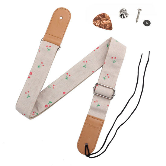 Picture of HOT SEAL Linen Style Adjustable Genuine Uke Leather Metal Hook Ukulele Strap Strong Back Straps (Linen Cherry)