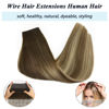 Picture of GOO GOO Wire Hair Extensions Human Hair 70g 12 Inch Balayage Walnut Brown to Ash Brown and Bleach Blonde Natural Hair Extensions with Wire Layered Straight Hair Extensions Hairpiece