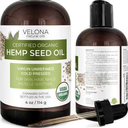 Picture of velona Hemp Seed Oil USDA Certified Organic - 4 oz | 100% Pure and Natural Carrier Oil | Unrefined, Cold Pressed | Hair, Body, Face & Skin Care | Use Today - Enjoy Results…