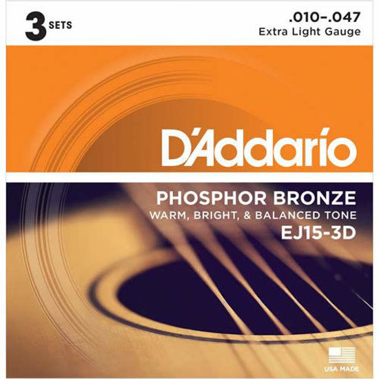 Picture of D'Addario EJ15 Phosphor Bronze Extra Light Acoustic Strings 3-Pack