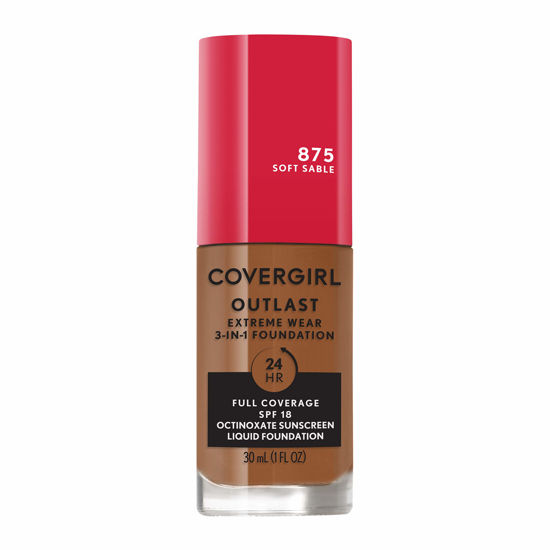 Picture of Covergirl Outlast Extreme Wear 3-in-1 Full Coverage Liquid Foundation, SPF 18 Sunscreen, Soft Sable, 1 Fl. Oz.