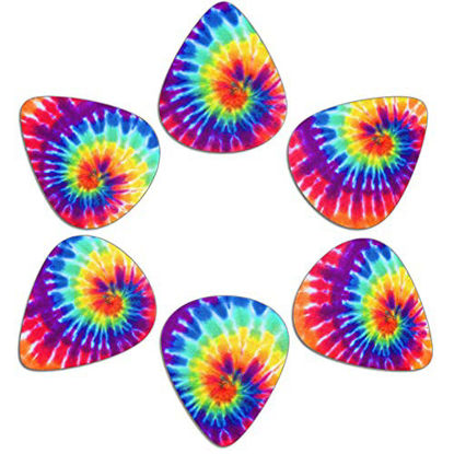 Picture of KEIAHUAN Guitar Picks Rainbow Tie Dye Print for Bass Electric Acoustic Guitars Classical Triangle 6 pack 0.96mm