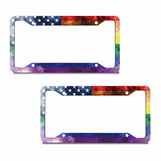 GetUSCart- EXMENI 2 PCS American Flag Licenses Plate Frame Funny Rainbow Plate  Frame Gay Pride Shining License Plate Cover Colorful Car Tag Frame USA Flag  Design Car Accessories with 4 Holes and Screws