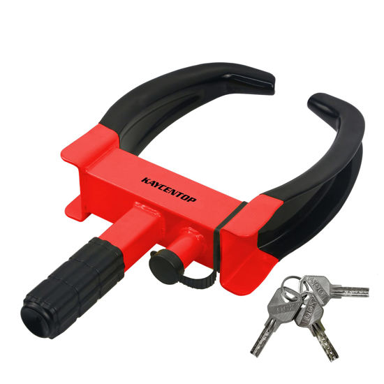 Picture of KAYCENTOP Wheel Clamp Lock Tire Lock Anti Theft Lock Fit Most Vehicles Max 10" Tire Width and 7" Reach for Trailers SUV Boats ATVs Motorcycles Golf Cart Great Deterrent Bright Red/Black