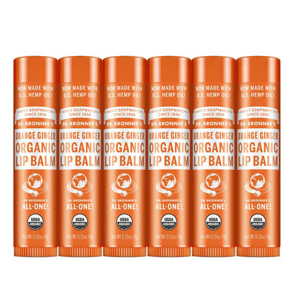 Picture of Dr. Bronner's - Organic Lip Balm (Orange Ginger, .15 Ounce, 6-Pack) - Made with Organic Beeswax and Avocado Oil, For Dry Lips, Hands, Chin or Cheeks, Jojoba Oil for Added Moisture, Cooling