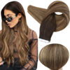 Picture of Full Shine Brown Human Hair Extensions Tape In 50g 20 Pcs Rooted Tape In Hair Extensions Human Hair 16 Inch Ombre Tape Hair Dark Brown To Strawberry Blonde Mixed Brown #2/3/27