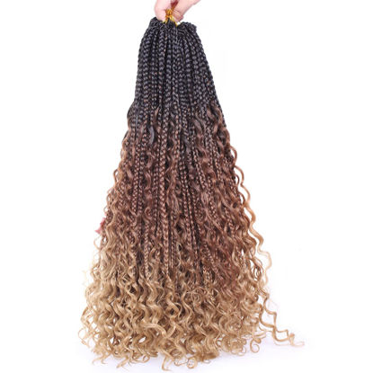 Picture of Beverlee 24 Inch Boho Box Braids 8 Packs Goddess Box Braids Crochet Hair Bohemian Hippie Braids Braiding Hair Box Braids with Curly Ends Messy Pre-looped Synthetic Crochet Hair for Black Women 53#