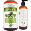 Picture of Velona USDA Certified Organic Castor Oil - 16 oz (With Pump) | For Hair, Boost Eyelashes, Eyebrows | Cold pressed, Natural Oil, USP Grade | Hexane Free, Lash Serum, Caster