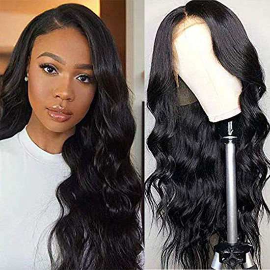 Picture of Ucrown Hair Lace Front Wigs Brazilian Body Wave Human Hair Wigs For Black Women 150% Density Pre Plucked with Baby Hair Natural Black (14-Inch)