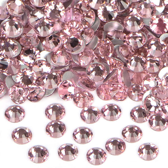 Picture of 1440PCS Art Nail Rhinestones non Hotfix Glue Fix Round Crystals Glass Flatback for DIY Jewelry Making with one Picking Pen (ss12 1440pcs, Lt. Rose)