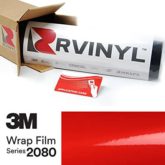 Picture of RVINYL 3M 2080-G53 Vinyl Car Wrap Film Sheet Roll with Air Release Technology - 5ft x 1ft with Application Card, Gloss Flame Red