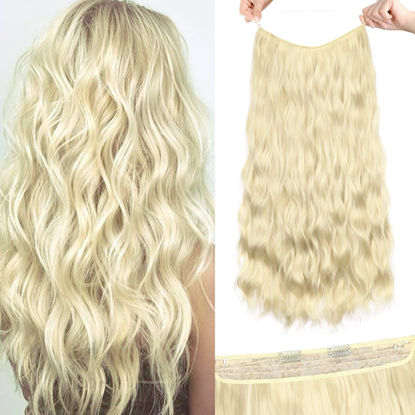 Picture of HOOJIH Wire Hair Extensions 3 Ways Adjustable Headband Size Curly Wavy Invisible Wire Hairpiece 24 Inch 150 Gram Invisible Secret Extensions for Women -Blonde