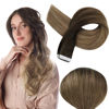 Picture of Full Shine Human Hair Extensions Tape in Hair Extensions Balayage #2/6/18 Dark Brown to Chestnut Brown Highlight Ash Blonde 50g 20pcs 18 Inch Real Human Hair Extensions Natural Hair Straight Skin Weft