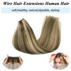 Picture of GOO GOO Human Hair Extensions 18 Inch 95g Wire Hair Extensions Medium Brown Highlighted Golden Blonde Human Hair Extensions Real Human Hair Straight Hairpiece Wire Fishing Line Extensions