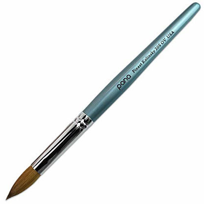 Picture of Pana USA Acrylic Nail Brush100% Pure Kolinsky Hair New Teal Wood Handle with Silver Ferrule Oval Crimped Shaped Style (Size # 20)