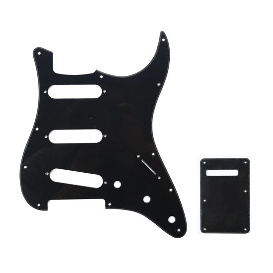 Picture of Musiclily SSS 11 Holes Strat Electric Guitar Pickguard and BackPlate Set for Fender US/Mexico Made Standard Stratocaster Modern Style Guitar Parts,1Ply Black