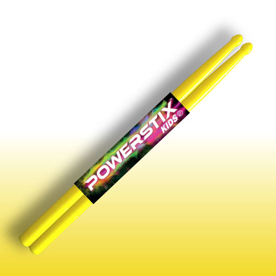 Picture of Powerstix colorful drumsticks for kids, Durable and light, specially designed for both electronic drums and acoustic drums for kids (SMALL STARS UV YELLOW)