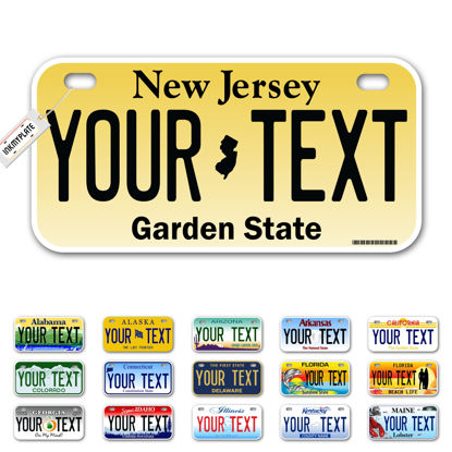 Picture of InkMyPlate Personalized New Jersey Small License Plate | Bike 6x3 inch | Select from All 50 States | 3 Sizes | Custom License Plates for Kids Bicycles | Power Wheels | USA Thick .040 Aluminum