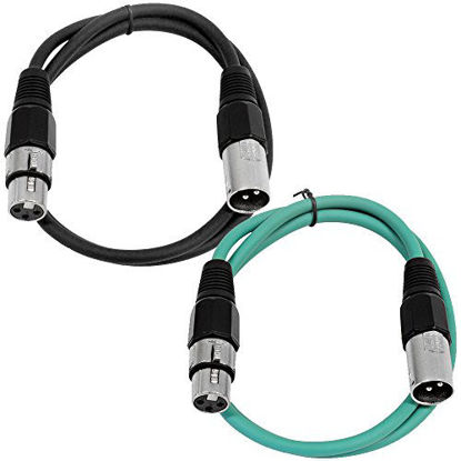 Picture of SEISMIC AUDIO - SAXLX-2-2 Pack of 2' XLR Male to XLR Female Patch Cables - Balanced - 2 Foot Patch Cord - Black and Green