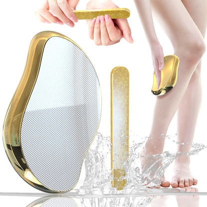 Picture of Freefa Upgraded Version Nano Mirror Effect Crystal Hair Eraser for Women Man - Painless Magic Hair Remover with Nano Nail File -Portable Crystal Hair Remover for Legs (Gold)