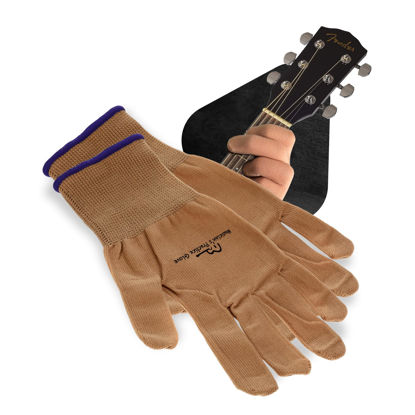 Picture of Musician's Practice Glove - 2-Pack Guitar Gloves for Men and Women, Fingertip Protectors for Playing String Instruments, Hand Issues and More, Nylon Thin Gloves for Indoor/Outdoor Gigs, XS, Beige