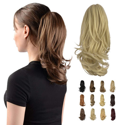 Picture of Sofeiyan 13" Ponytail Extension Long Curly Ponytail Clip in Claw Hair Extension Natural Looking Synthetic Hairpiece for Women, Bleach Blonde